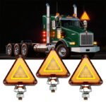 6-Piece Triangle Dual-Color Red/Amber Mudguard Brake Turn Tail Lights with Stud Mounting Frame, Waterproof, Replacement Lights for Peterbilt/Kenworth/Freightliner Trucks - Image 4