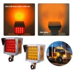 2 Truck Trailer Square Dual-Faced 52 LED Red/Amber Fender Brake Turn Tail Light with Three-Stud Mounting Frame, Waterproof Replacement for Peterbilt/Kenworth/Freightliner Trucks
