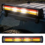 Single-strip tri-color LED emergency strobe light bar, roof-mounted traffic warning hazard light, suitable for fire trucks, police vehicles, and off-road vehicles. Dimensions: 18.11 inches. Available in amber/red/white.