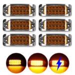 10 Amber 12LED Rectangular Clearance Lights with Chrome Trim, for Pickup Trucks, Buses, Trucks, Vans, Trailers, and Cargo Vehicles, 12V DC