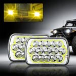 2Pcs H6054 Headlights with Yellow Halo, High/Low Sealed Beam 5x7 Headlights Compatible with H5054 H6054LL H6014 69822 6052 6053 Pickup Truck Off-Road Van 7x6 Headlights with H4 Socket and Wiring Harness