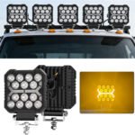 4 Inch Tractor Lights Pod, 12v LED Flood Lights 15000LM IP68 Work Lights White Amber Worklight Auxiliary Spotlights for Truck Tractor SUV ATV Boat Car 5PCS