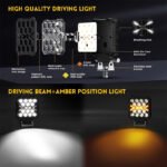 4 Inch Tractor Lights Pod, 12v LED Flood Lights 15000LM IP68 Work Lights White Amber Worklight Auxiliary Spotlights for Truck Tractor SUV ATV Boat Car 5PCS - Image 8