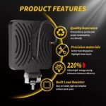 5-Pack 4-Inch LED Work Lights / Fog Lights — Cross-Shaped 59-LED Square Spotlights, Suitable for Trailers, Trucks, Off-Road Vehicles, and Pickup Trucks (White/Amber) - Image 2