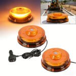 2 amber warning strobe lights, UFO-shaped with magnetic base, 9-80V cigarette lighter adapter, suitable for trucks, SUVs, fire trucks, snowplows, and rescue vehicles.