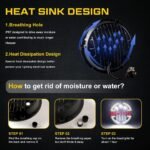 2Pcs 7 Inch LED Headlight Round, 160W 500% Angel Eye Halo Anti-glare High/Low Sealed Beam DRL Amber Turn Signal Light Compatible with Jeep Wrangler CJ JK LJ H1 H2 Hummer H1 H2 - Image 8