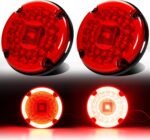 2Pcs 7" inch Round Halo Transit Bus Tail Lights 72 LEDs Stop Brake Turn Signal Running Lights Tail light w/Surface Mount Gasket Waterproof Sealed IP67, RV Camper for DC10-30V(Red Lens_Red Light)