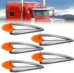 5-Piece Set of 17 LED Amber Torpedo-Shaped Cab Roof Light Assemblies, Ultra-Bright Chrome-Plated Roof Cucumber Lights, Suitable for Heavy-Duty Trucks, Replacement for International, Kenworth, Peterbilt, Freightliner, Mack, and Other Brands, Meets DOT Standards