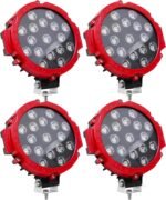 7 Inch Round Off Road LED Lights 51W 5000LM Spot & Flood Combo IP67 Waterproof Driving/Fog Lights for Trucks, Jeep, SUV, ATV, UTV, 4x4, Boat 4 Pack Red