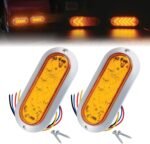 2 Pack6 Inch Amber Oval Sequential ARROW 45LED Pointing Light – 12V 24V DC Turn Signal Tail Indicator Marker Light with Chrome Bezel, Sealed Waterproof for Truck, Trailer, Dump Truck, Bus