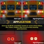 2Pcs 7" inch Round Halo Transit Bus Tail Lights 72 LEDs Stop Brake Turn Signal Running Lights Tail light w/Surface Mount Gasket Waterproof Sealed IP67, RV Camper for DC10-30V(Red Lens_Red Light) - Image 5