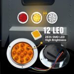 4 Pcs 4 Inch Red LED F3 Piranha Round Trailer Tail Lights 12 Diodes Super Bright Sealed Surface Mount for Truck Cabin Bus RV Tow Dump Heavy Duty 12V DC with Chrome Bezel GAC12 - Image 3