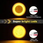 2pcs 4 inch Round Amber 64 LEDs Trailer Trucks Halo Turn Signal Parking Tail Light Marker Lights w/Rubber Grommet Sealed Waterproof IP67 For Boat/RV/Van, DC 12V - Image 4