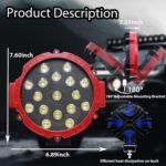 7 Inch Round Off Road LED Lights 51W 5000LM Spot & Flood Combo IP67 Waterproof Driving/Fog Lights for Trucks, Jeep, SUV, ATV, UTV, 4x4, Boat 4 Pack Red - Image 7