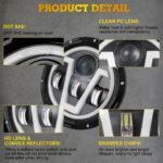 2pack 7 INCH Headlight+ 4 INCH Fog Lights Fit For 2001-2016 Freightliner Coronado,DOT Headlights with Amber Turn Signals&White DRL,800% Brightness 6000K White Hi/Low Sealed Beam - Image 8