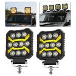 2-Pcs 4-inch tractor lighting unit, 12V LED floodlight, 15000 lumens, IP68 protection rating, white/amber work light, auxiliary spotlight, suitable for trucks, tractors, SUVs, ATVs, boats, and automobiles.