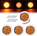 4 Pcs 4 Inch Red LED F3 Piranha Round Trailer Tail Lights 12 Diodes Super Bright Sealed Surface Mount for Truck Cabin Bus RV Tow Dump Heavy Duty 12V DC with Chrome Bezel GAC12