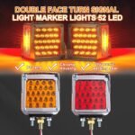 2 Truck Trailer Square Dual-Faced 52 LED Red/Amber Fender Brake Turn Tail Light with Three-Stud Mounting Frame, Waterproof Replacement for Peterbilt/Kenworth/Freightliner Trucks - Image 4
