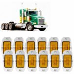 12-Pack 4-Inch Amber Oval Clearance Lights with Chrome Trim For Pickup Trucks, Buses, Trucks, Vans, Trailers, and Cargo Vehicles 12V DC