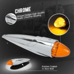 5-Piece Set of 17 LED Amber Torpedo-Shaped Cab Roof Light Assemblies, Ultra-Bright Chrome-Plated Roof Cucumber Lights, Suitable for Heavy-Duty Trucks, Replacement for International, Kenworth, Peterbilt, Freightliner, Mack, and Other Brands, Meets DOT Standards - Image 2