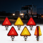 6-Piece Triangle Dual-Color Red/Amber Mudguard Brake Turn Tail Lights with Stud Mounting Frame, Waterproof, Replacement Lights for Peterbilt/Kenworth/Freightliner Trucks