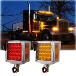 2 Truck Trailer Square Dual-Faced 52 LED Red/Amber Fender Brake Turn Tail Light with Three-Stud Mounting Frame, Waterproof Replacement for Peterbilt/Kenworth/Freightliner Trucks - Image 2