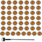 50-Pack 3/4-Inch Amber Red 3 LED Sealed Side Marker Lights Turn Signal Lights for Trailer, Van, Truck, Tractor, with Stainless Steel Ring, 12V DC