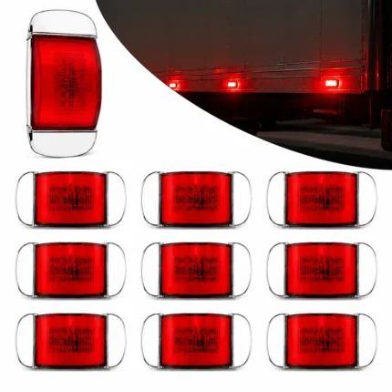 10Pcs red LED indicator light strip with chrome frame for trucks, trailers, pickups, RVs and buses