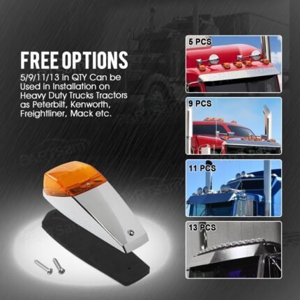 Amber top roof running lights installed on semi truck cab