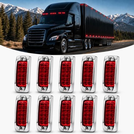Red LED marker lights 12V 24V for trucks and trailers with chrome trim