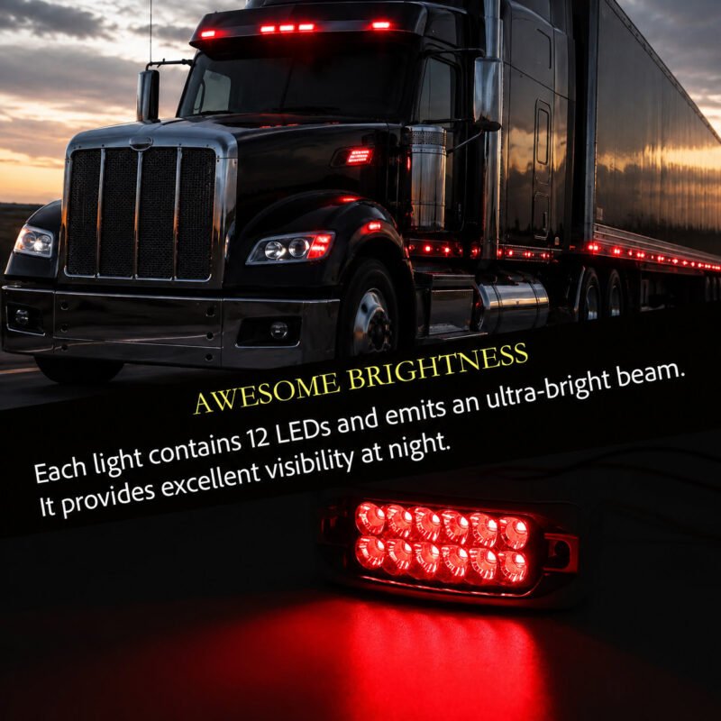 Red LED truck marker light with high low brightness and flashing mode