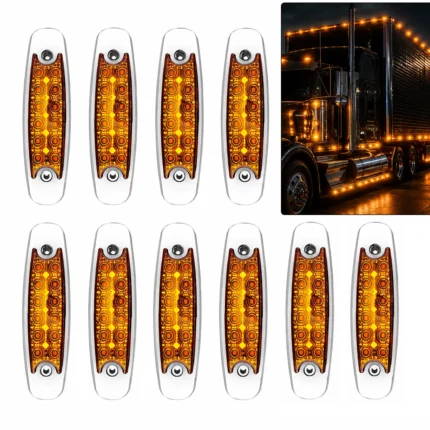 10-pack 6-inch amber LED side marker lights with stainless steel frame for semi trucks and trailers