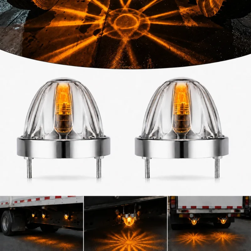 Amber glass watermelon LED marker lights for trucks, 2 pack with clear lens