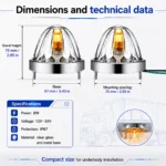 Amber watermelon LED marker light size and dimensions for truck installation