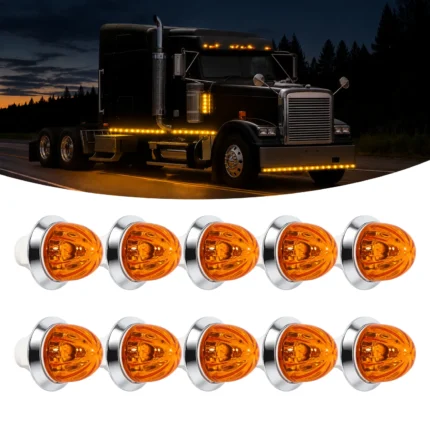 10 pack amber mini watermelon LED marker lights with chrome base for 12V 24V trucks and trailers