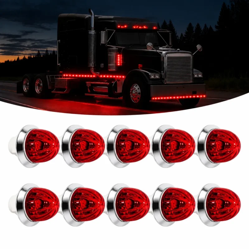 10 pack red mini watermelon LED marker lights with chrome base for 12V 24V trucks and trailers