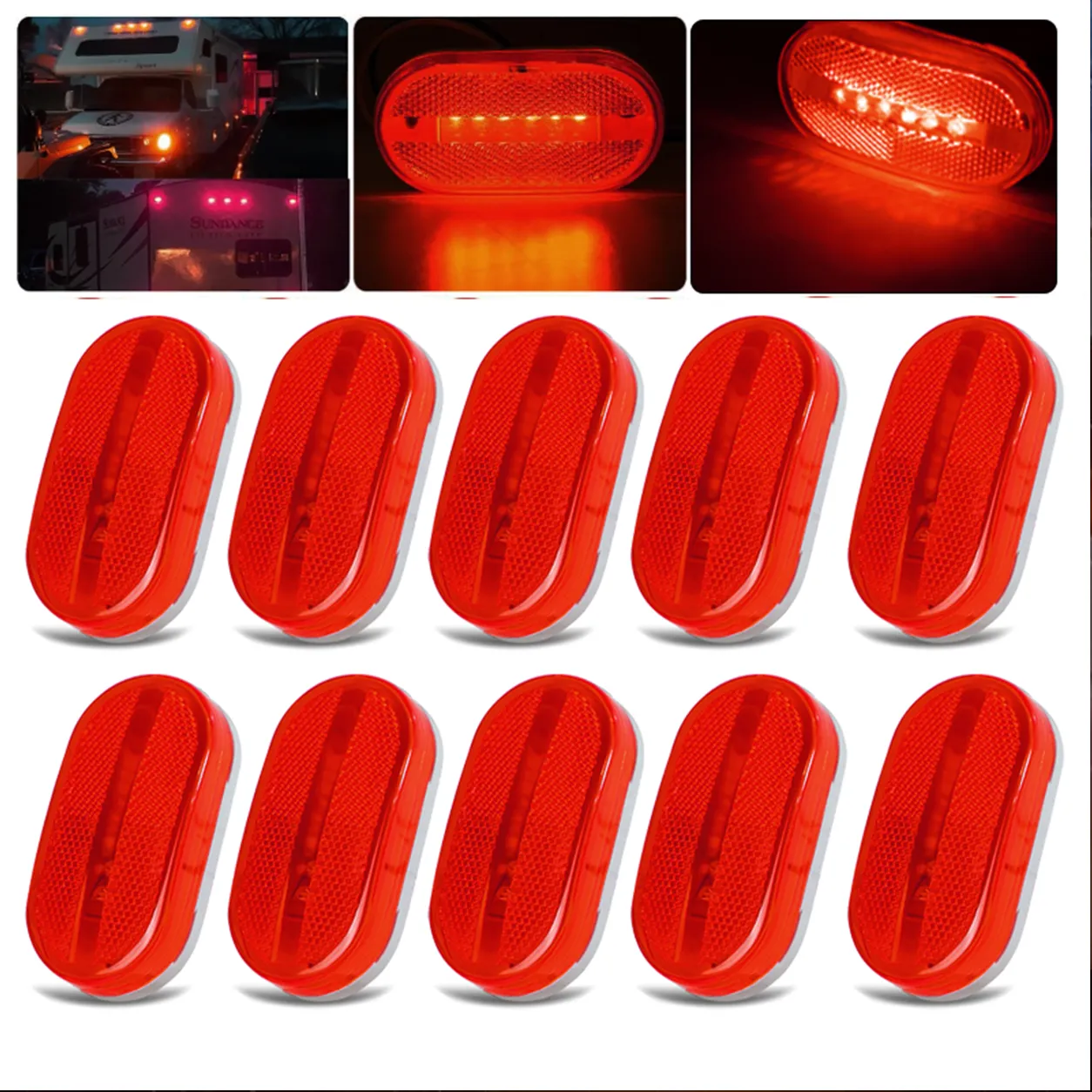 10Pcs Red 4 Inch Rectangular LED Marker Lights yfd lighting 10pcs red 4 inch rectangular LED marker clearance lights for truck trailer RV
