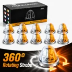 10pcs white and amber watermelon truck lights with 360 degree rotating strobe on white background