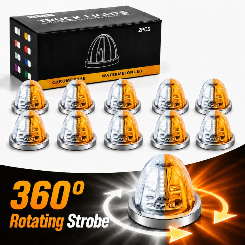 10pcs white and amber watermelon truck lights with 360 degree rotating strobe on white background