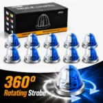 10pcs white and blue watermelon truck lights with 360 degree rotating strobe on white background