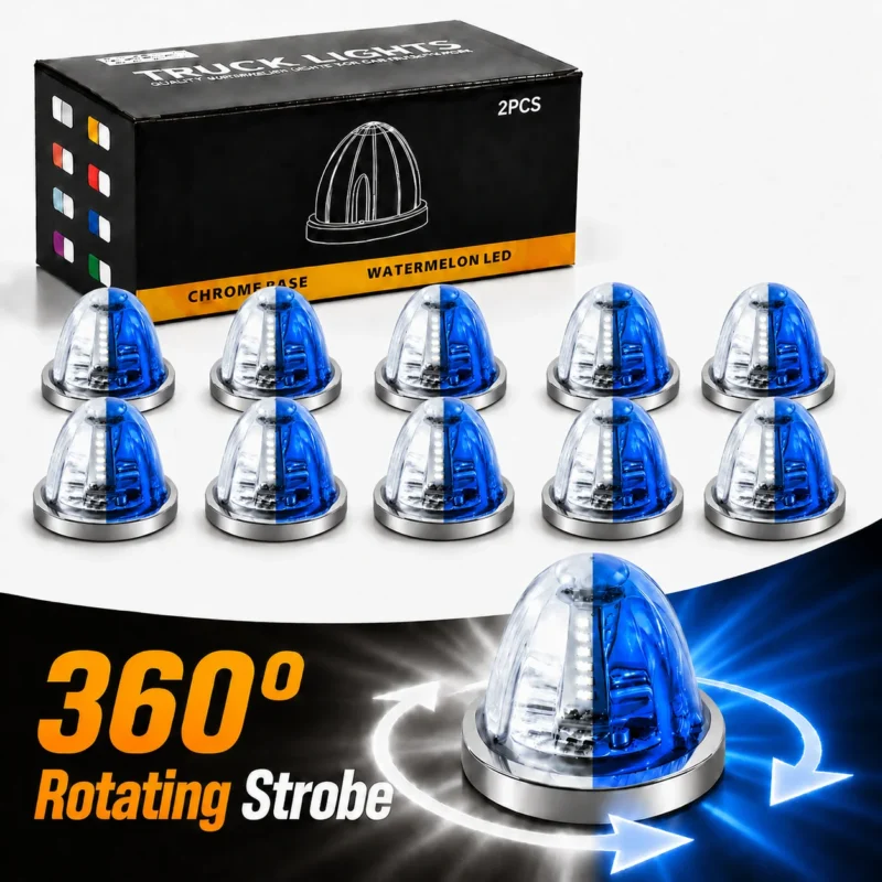 10pcs white and blue watermelon truck lights with 360 degree rotating strobe on white background