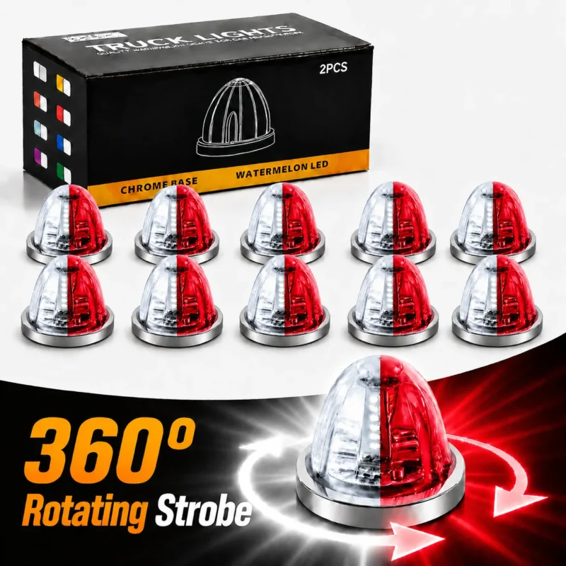 10pcs white and red watermelon truck lights with 360 degree rotating strobe on white background