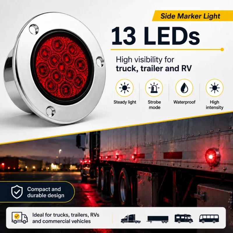 13 LED high brightness red marker light for trucks trailers RVs and commercial vehicles