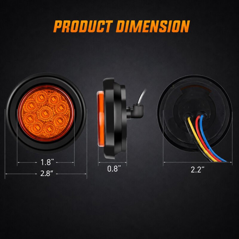 YFD Lighting 2 inch amber marker light dimensions with 2.8 inch overall diameter and 2.2 inch mounting hole