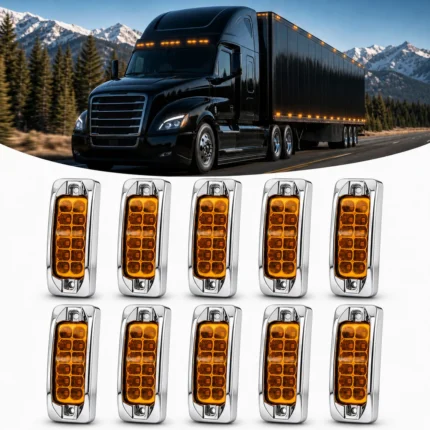 yfd lighting 4 inch amber marker lights for Kenworth Peterbilt Volvo and Mack trucks with chrome trim