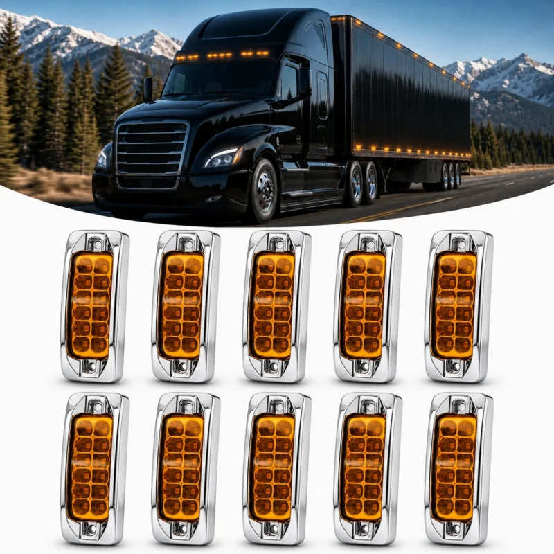 yfd lighting 4 inch amber marker lights for Kenworth Peterbilt Volvo and Mack trucks with chrome trim