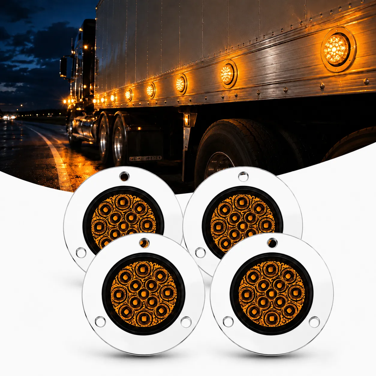 4 Pack Amber 2 Inch Chrome LED Marker Lights 4 pack amber 2 inch chrome LED marker lights with 13 LEDs for trucks trailers and RVs
