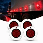 4 pack red 2 inch chrome LED marker lights with 13 LEDs for trucks trailers and RVs