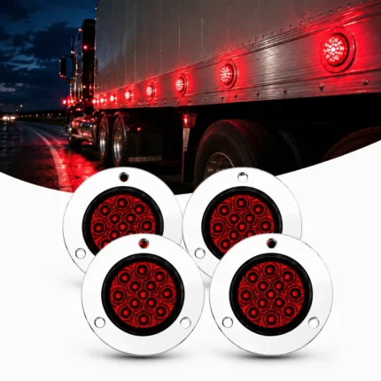 4 pack red 2 inch chrome LED marker lights with 13 LEDs for trucks trailers and RVs