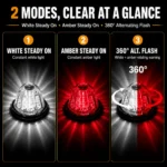 white and red watermelon light showing steady on mode and 360 degree rotating strobe mode